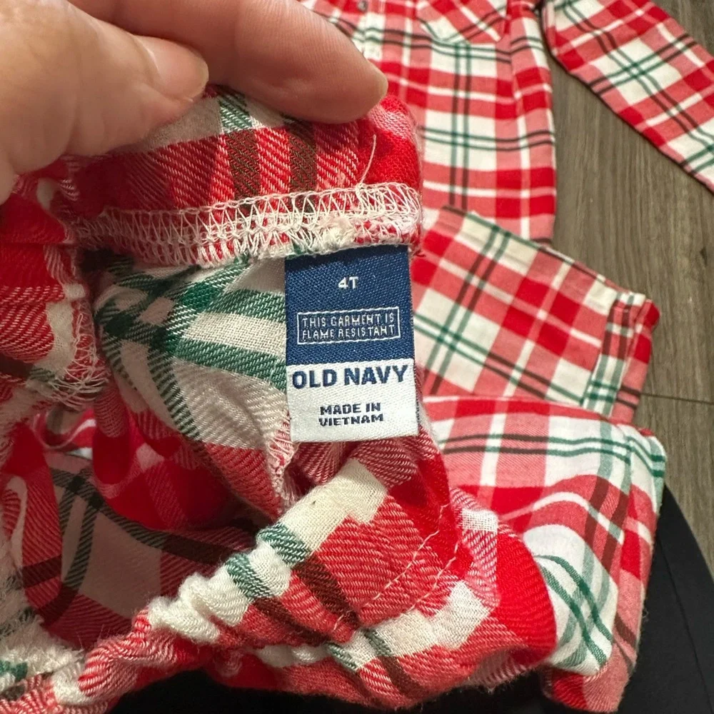 Old Navy Christmas Red, White & Green Plaid Boy Pajama Set